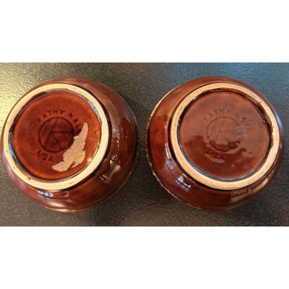 VTG Kathy Kale Brown Drip Glaze 2 Bowls Cereal Salad Soup Chili Pottery Set USA - Picture 3 of 11
